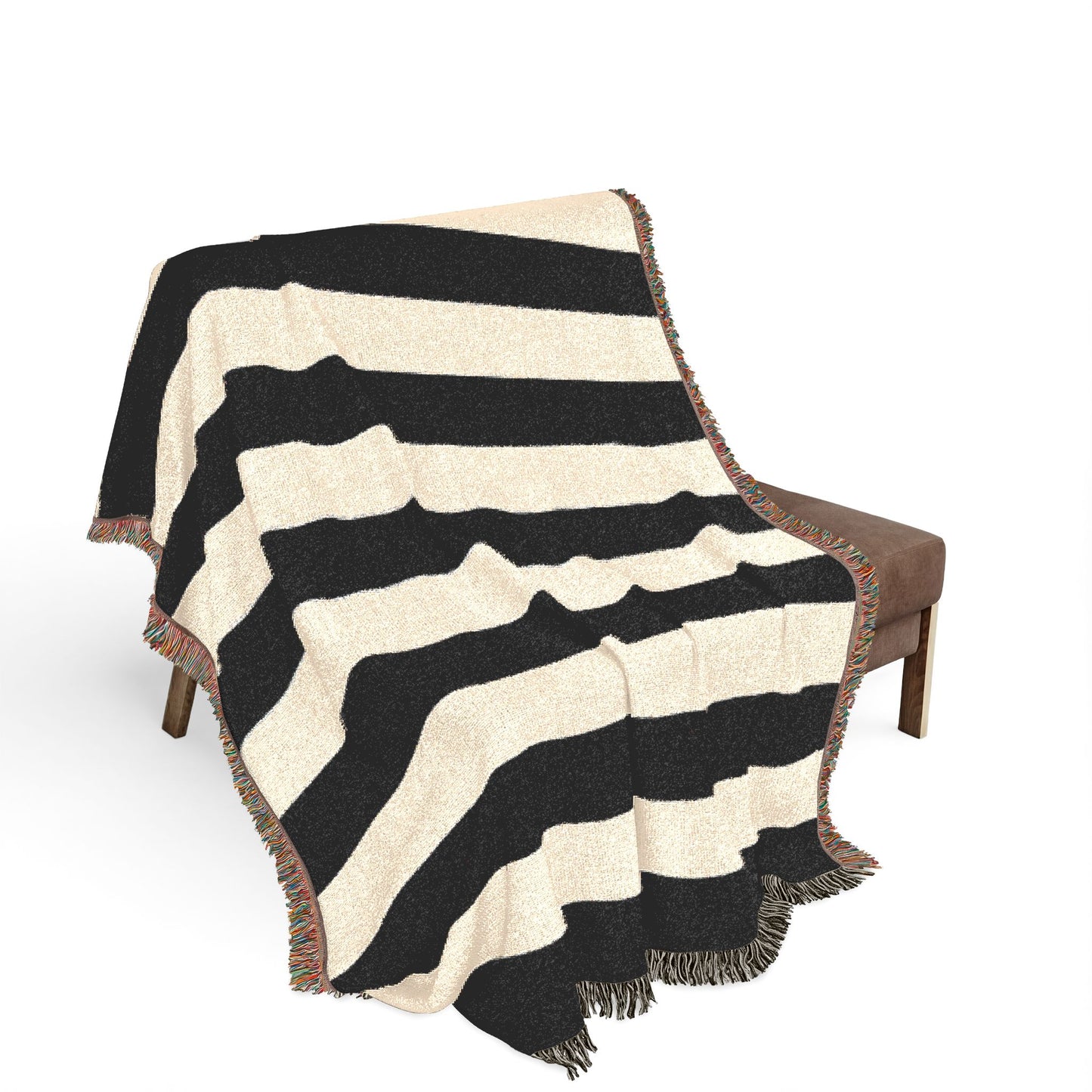 Black & White Striped Woven Blanket, Cotton Throw Blanket with Fringe, Gothic Home Decor, Modern Stripe Couch & Bed Throw