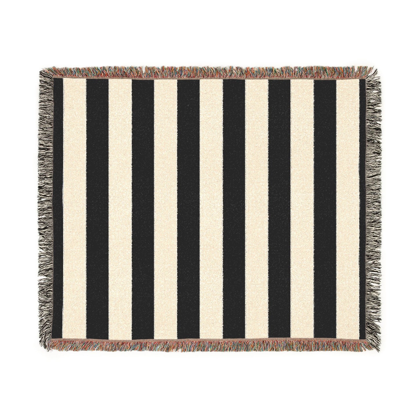 Black & White Striped Woven Blanket, Cotton Throw Blanket with Fringe, Gothic Home Decor, Modern Stripe Couch & Bed Throw