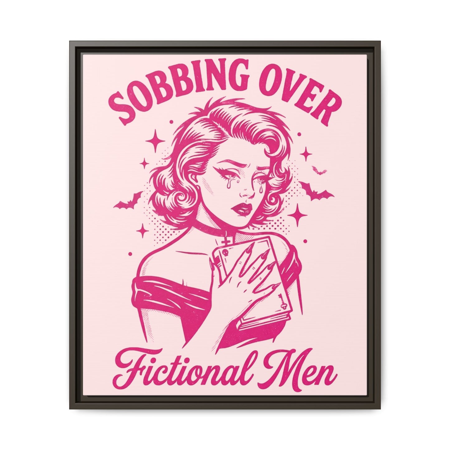 Framed Canvas Print — “Sobbing Over Fictional Men” Retro Pop Art
