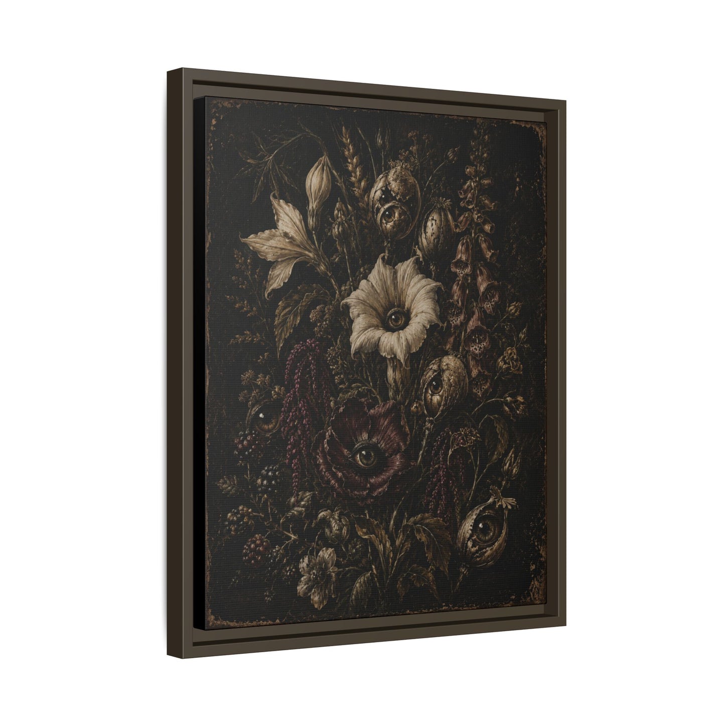 Framed Matte Canvas Print — Vintage Dark Floral Art