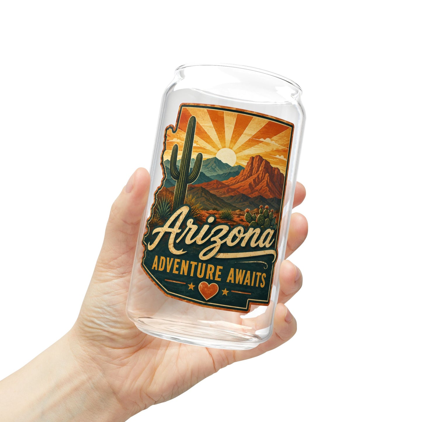 Arizona Sipper Glass - 16oz Travel Tumbler "Adventure Awaits"