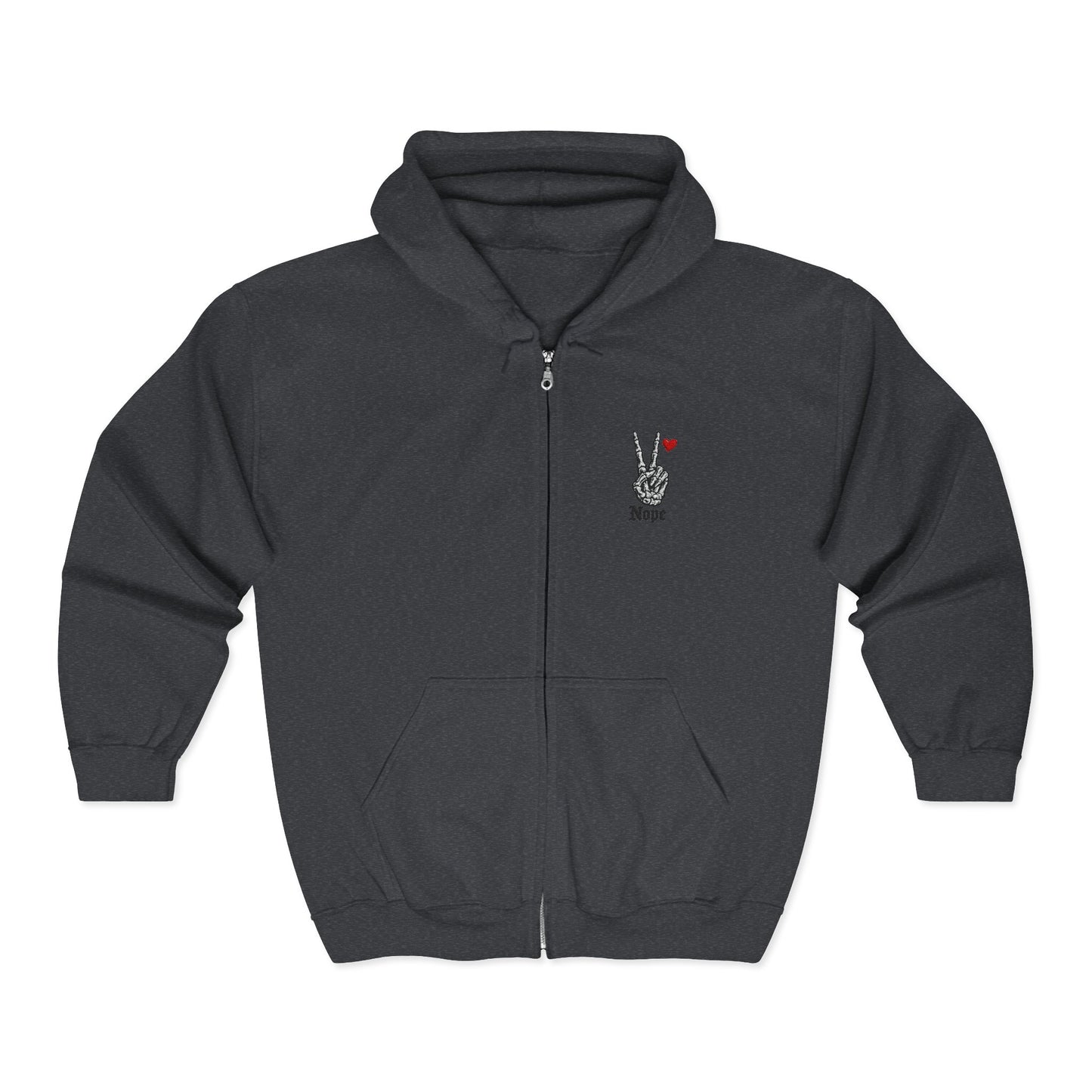 Peace Rabbit Zip Hoodie — Cute Bunny Giving Peace Sign with Tiny Red Heart