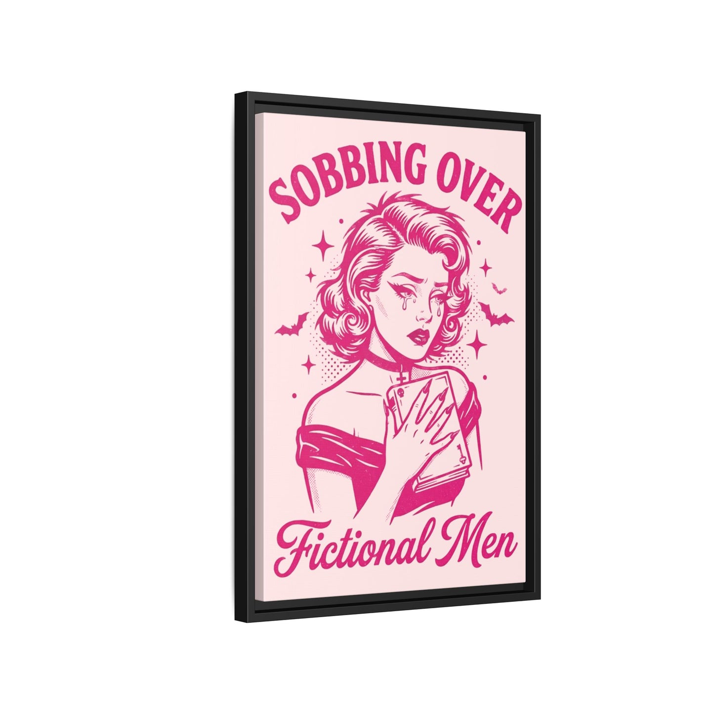 Framed Canvas Print — “Sobbing Over Fictional Men” Retro Pop Art