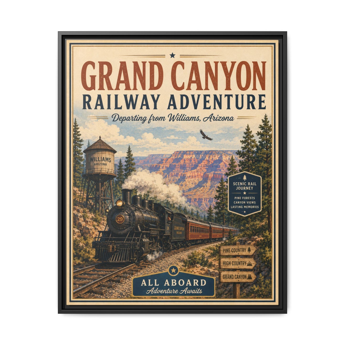 Grand Canyon Railway Adventure Framed Canvas Print
