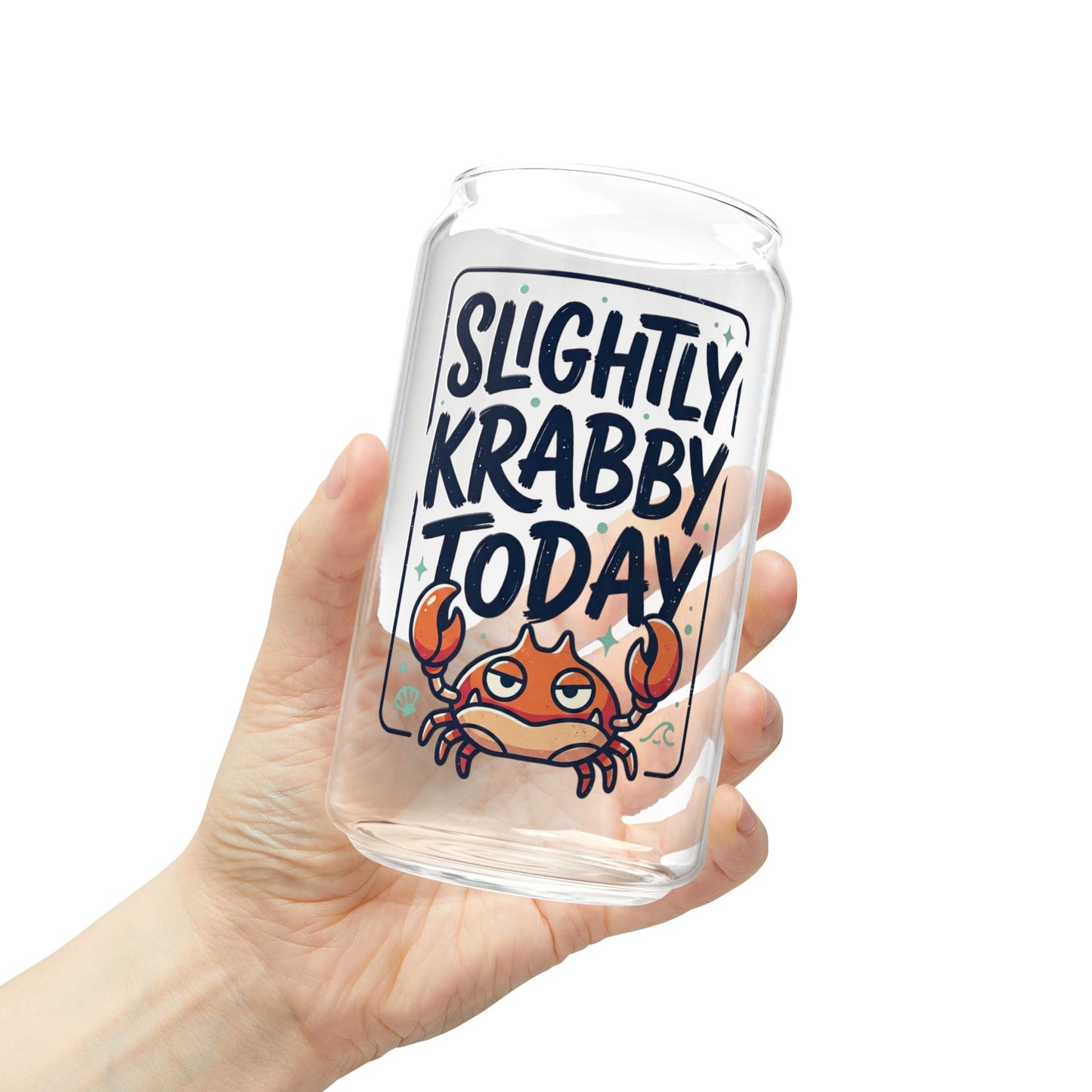 16oz Sipper Glass - "Slightly Krabby Today" Crab Tumbler with Bamboo Lid & Straw