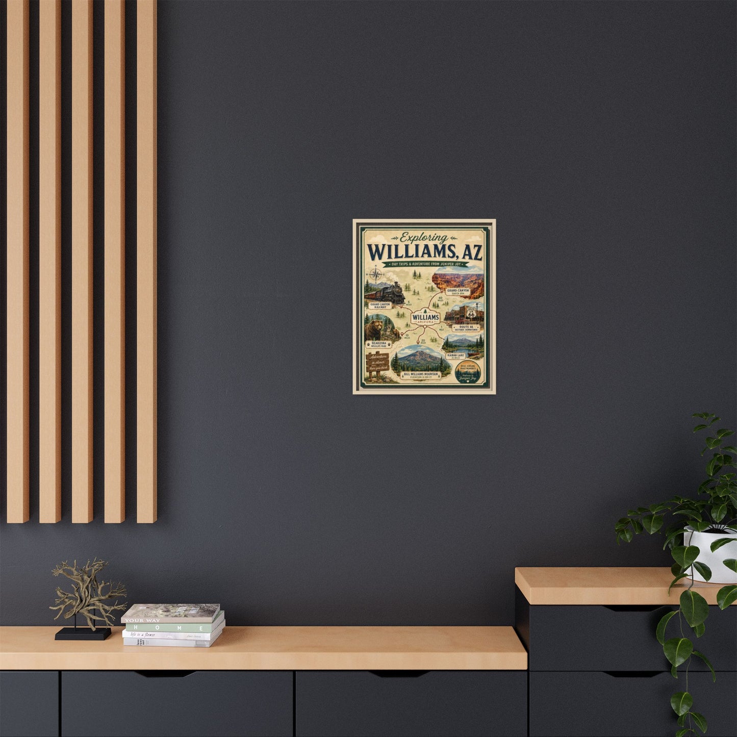 Williams, AZ Travel Map Framed Canvas — Vintage Exploring Poster