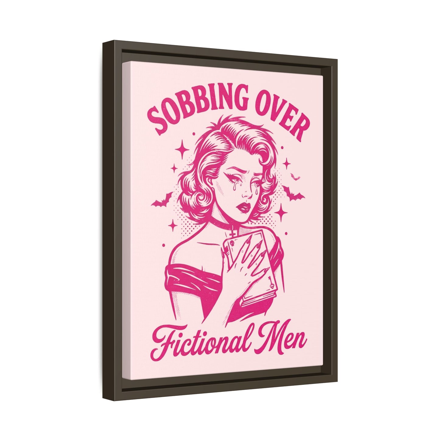 Framed Canvas Print — “Sobbing Over Fictional Men” Retro Pop Art