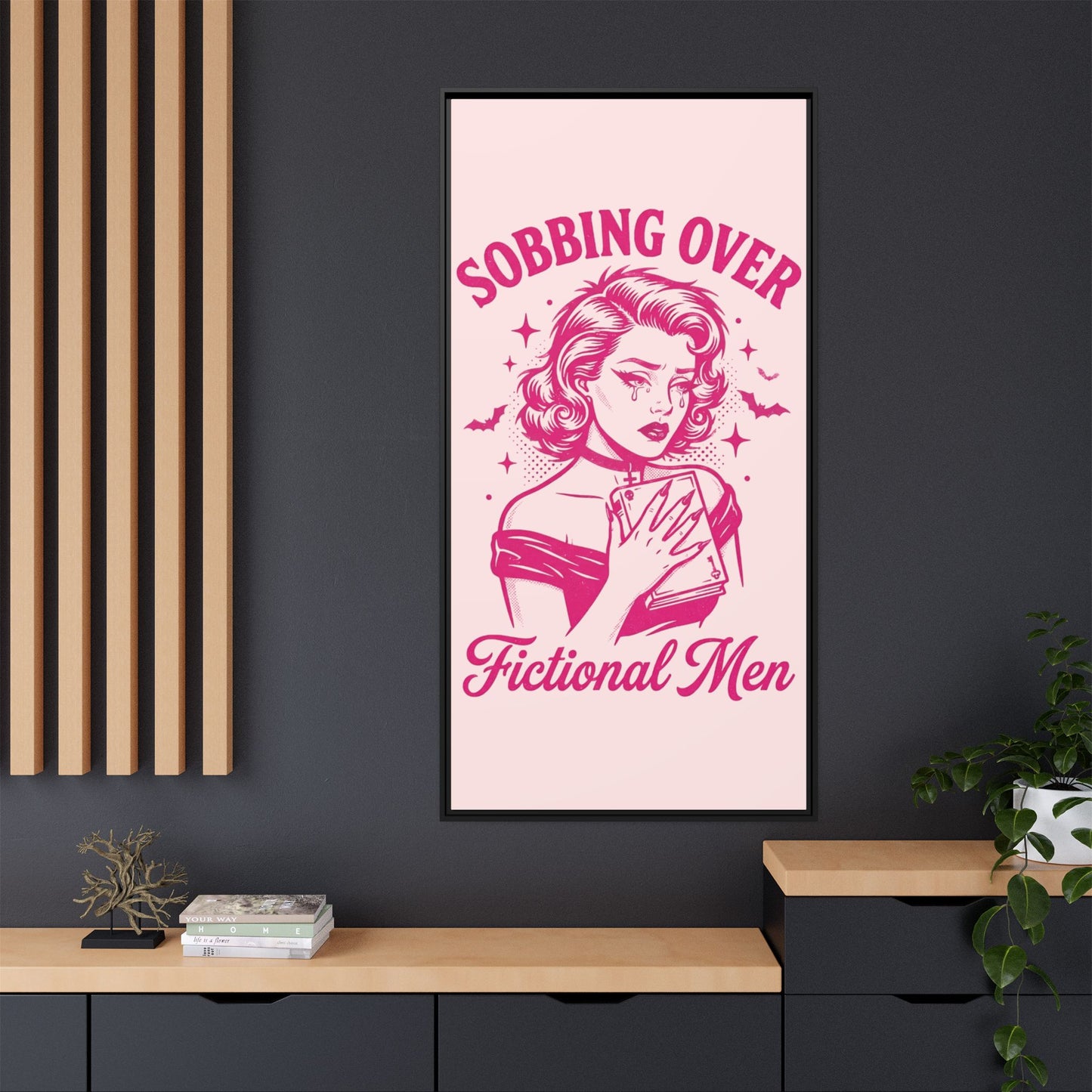 Framed Canvas Print — “Sobbing Over Fictional Men” Retro Pop Art