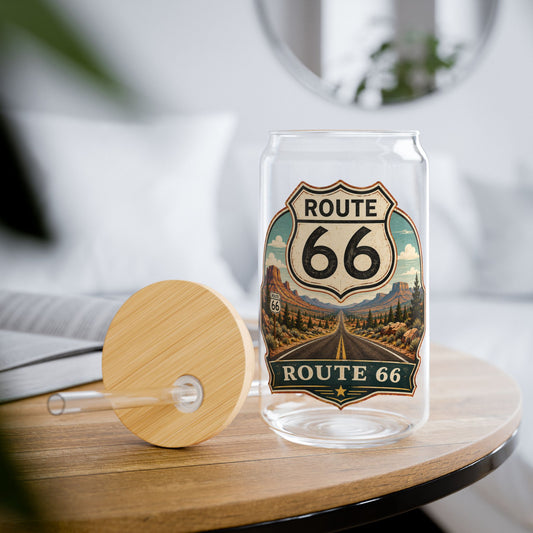 Route 66 Sipper Glass — 16 oz Travel Tumbler with Lid & Straw