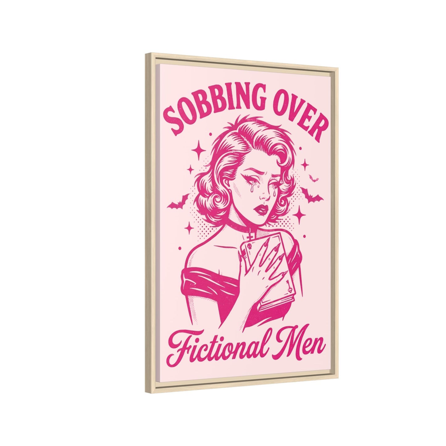Framed Canvas Print — “Sobbing Over Fictional Men” Retro Pop Art