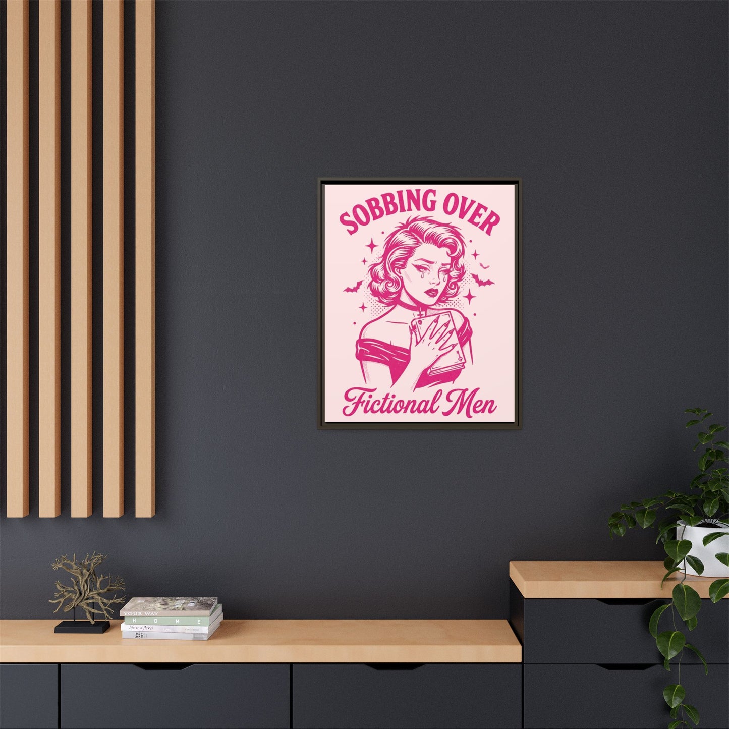 Framed Canvas Print — “Sobbing Over Fictional Men” Retro Pop Art