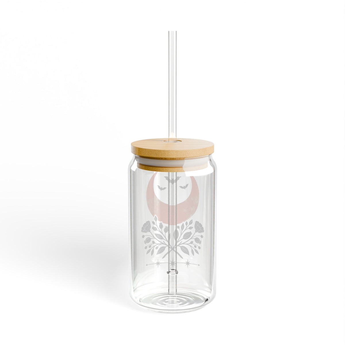 Sipper Glass - Crescent Moon & Botanicals 16oz Tumbler with Straw