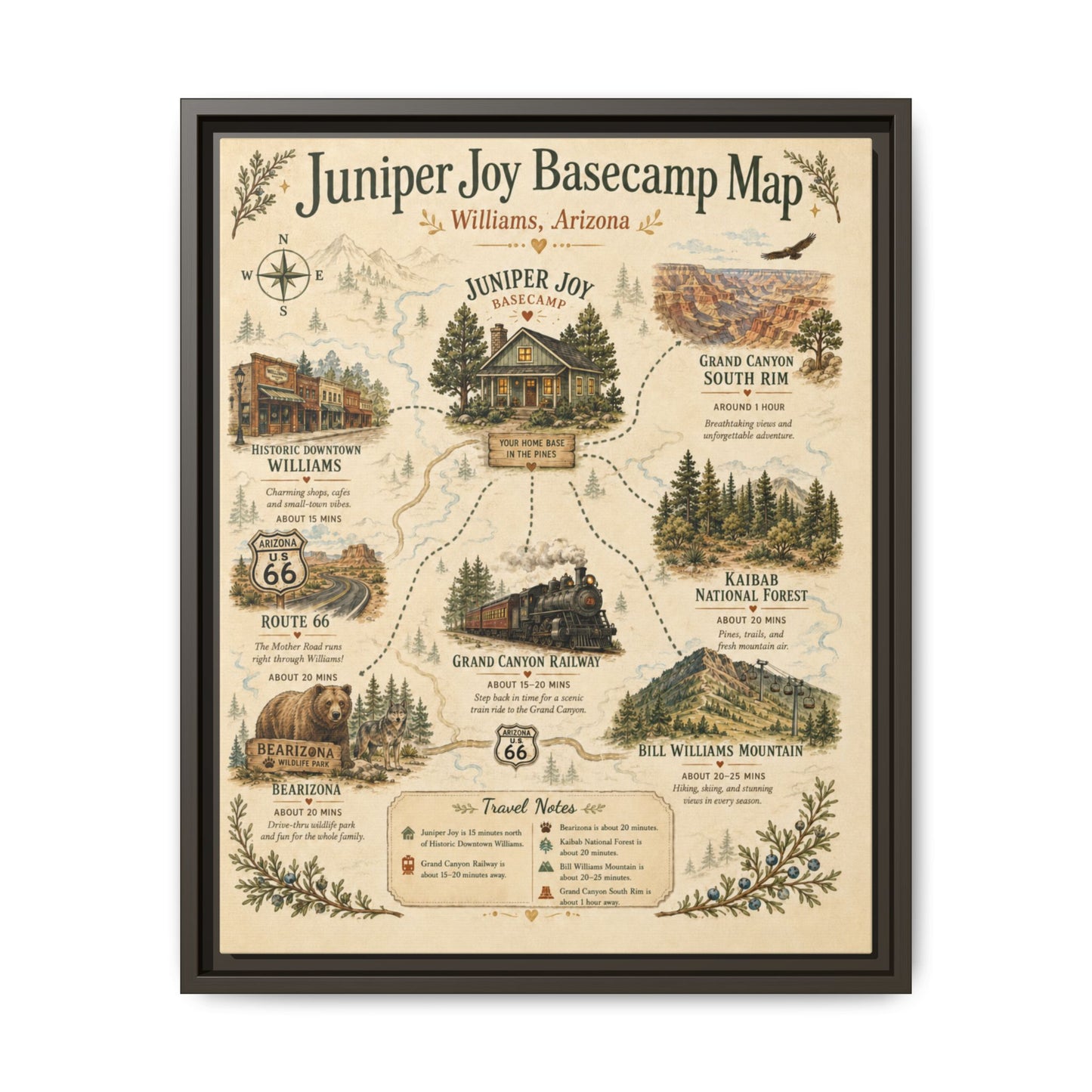 Juniper Joy Basecamp Map Framed Canvas Print