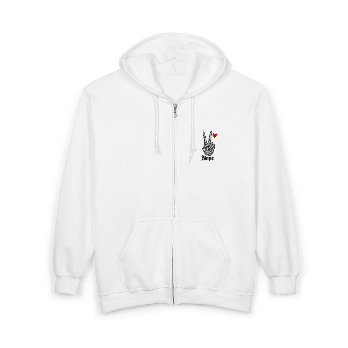 Peace Rabbit Zip Hoodie — Cute Bunny Giving Peace Sign with Tiny Red Heart