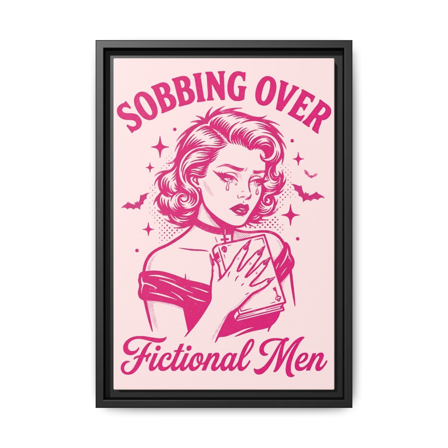 Framed Canvas Print — “Sobbing Over Fictional Men” Retro Pop Art