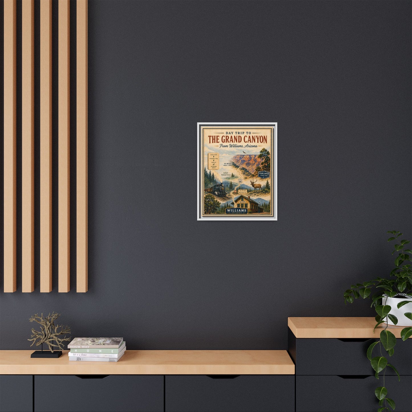 Grand Canyon Travel Poster Matte Canvas Framed Print — "Day Trip to The Grand Canyon"