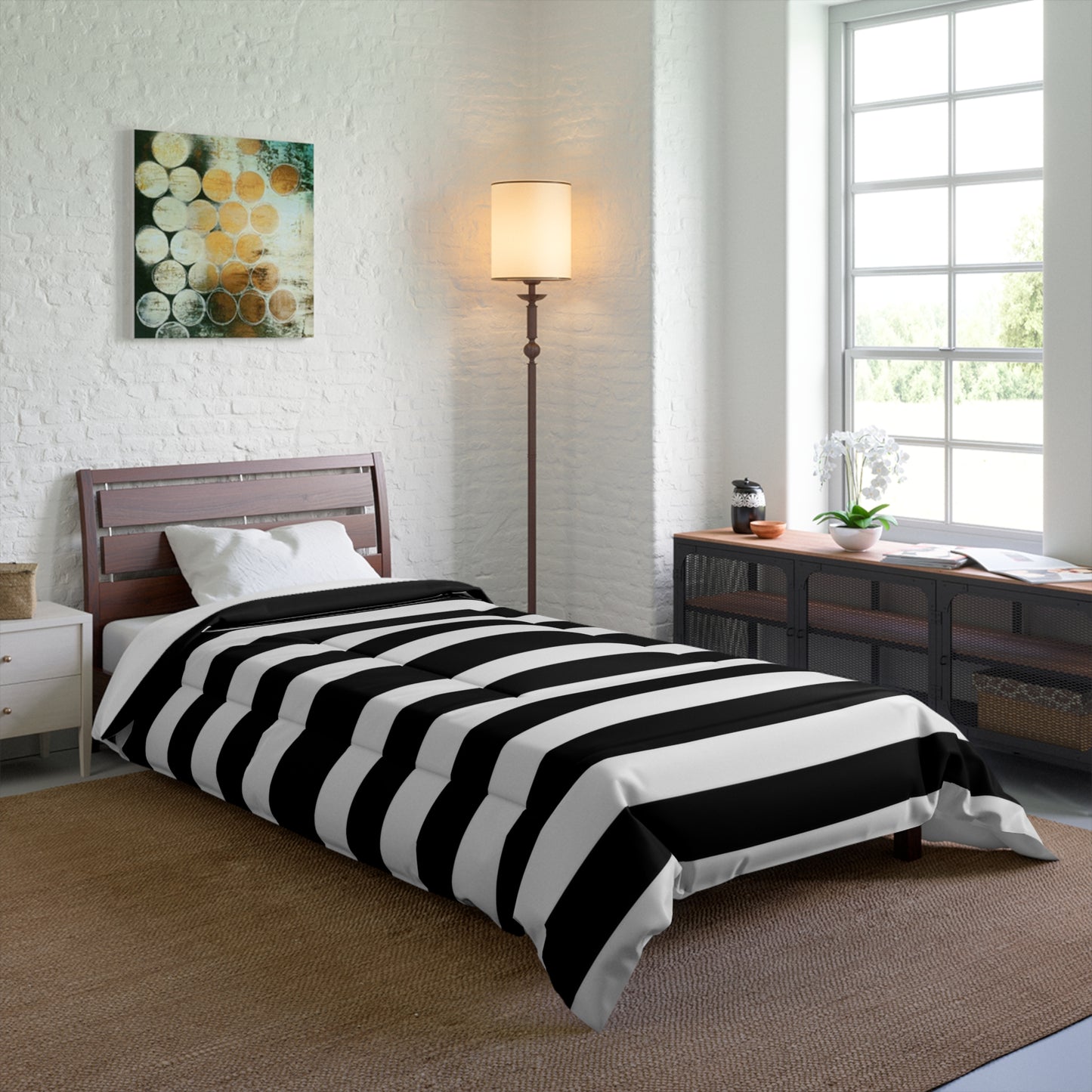Black White Striped Comforter, Gothic Bedding, Modern Stripe Bedspread, Alternative Bedroom Decor, Monochrome Goth Comforter