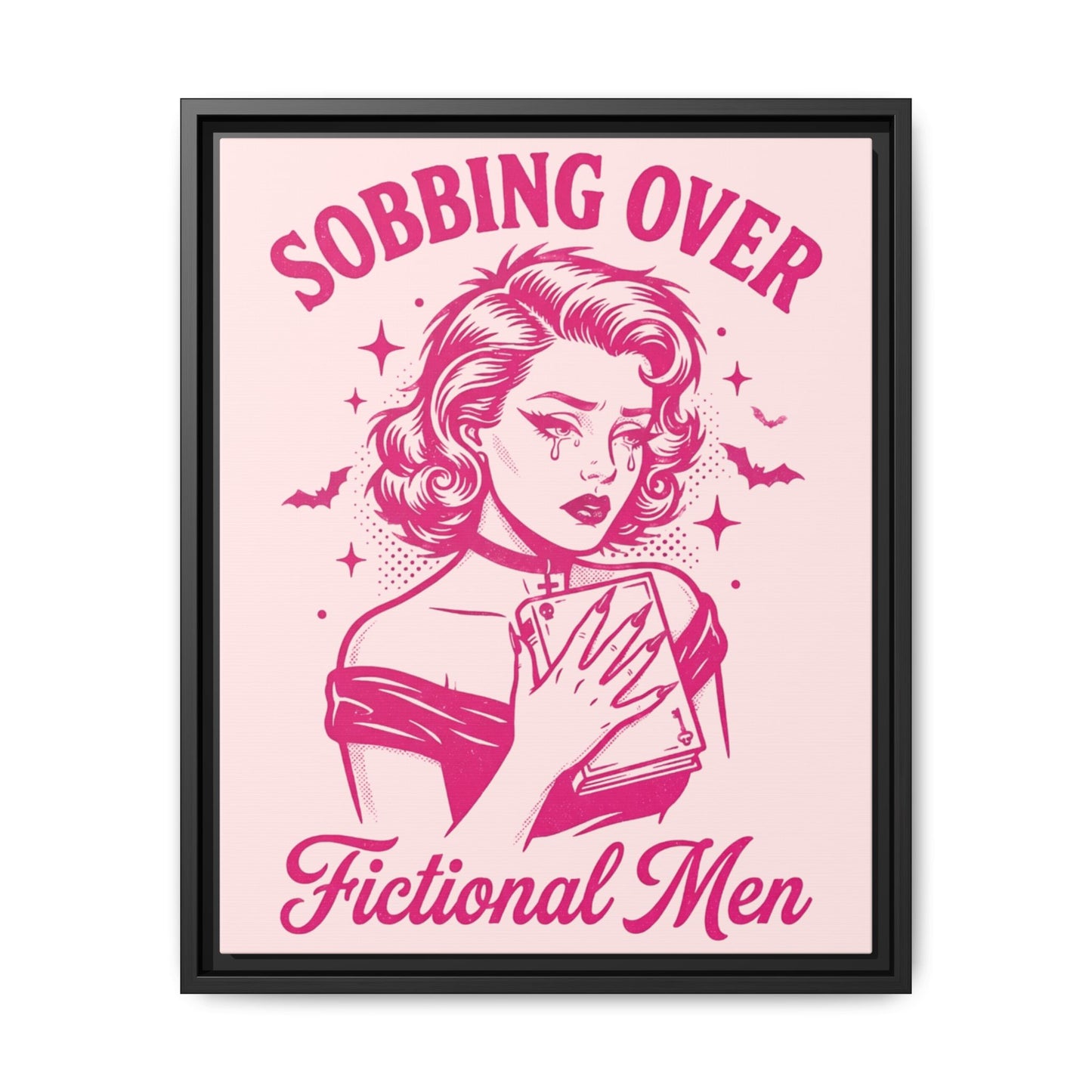 Framed Canvas Print — “Sobbing Over Fictional Men” Retro Pop Art