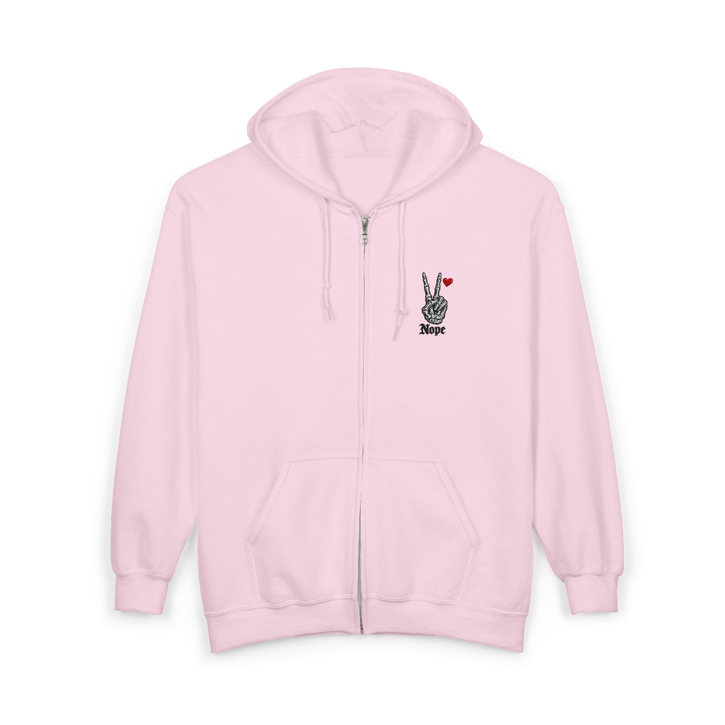 Peace Rabbit Zip Hoodie — Cute Bunny Giving Peace Sign with Tiny Red Heart