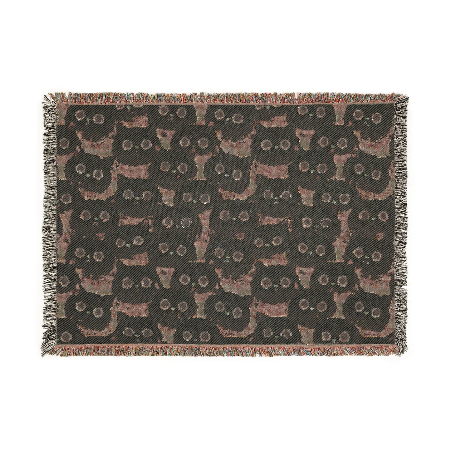 White Cat Woven Blanket — Cute Fluffy Cat Throw for Cat Lovers & Kawaii Cottagecore Decor