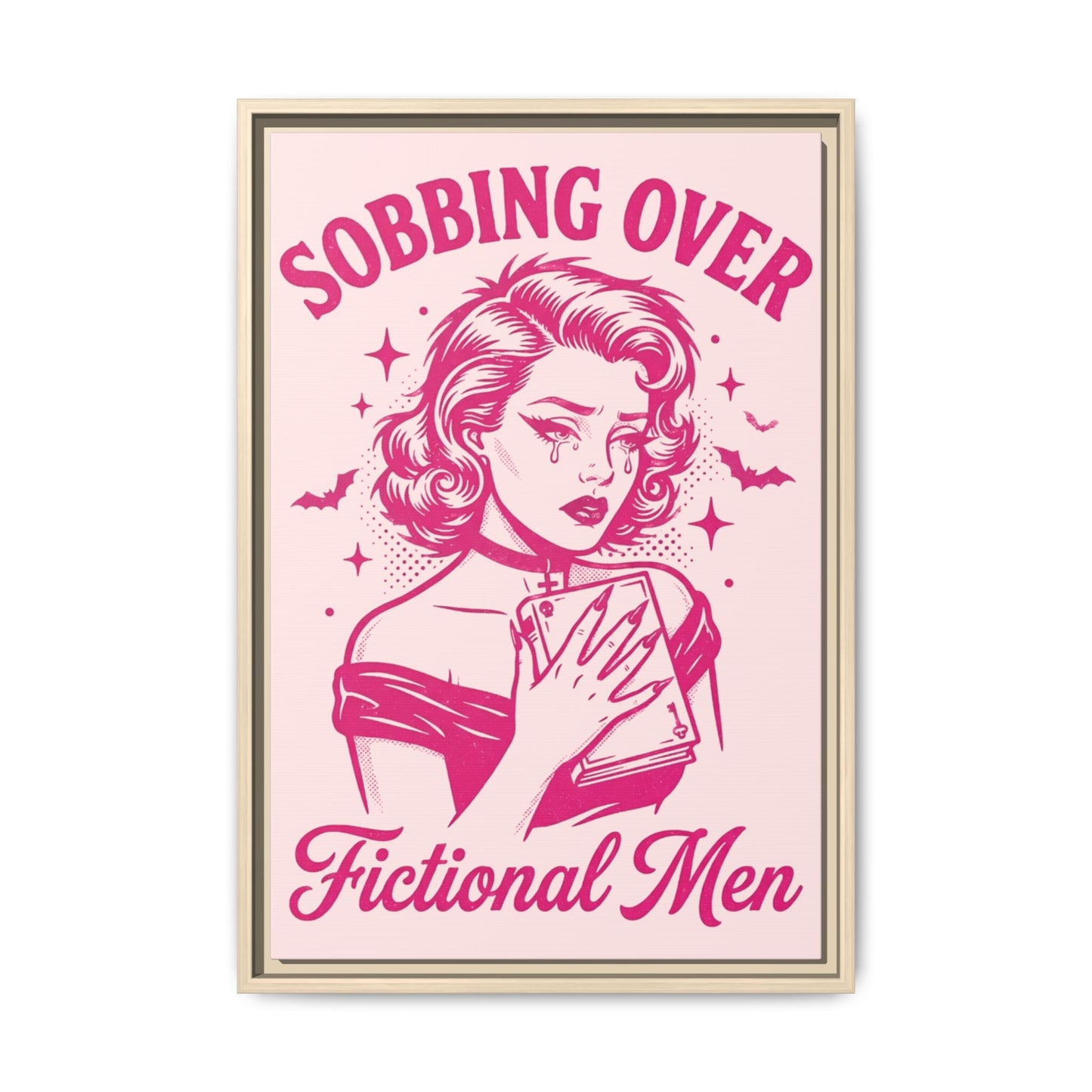 Framed Canvas Print — “Sobbing Over Fictional Men” Retro Pop Art
