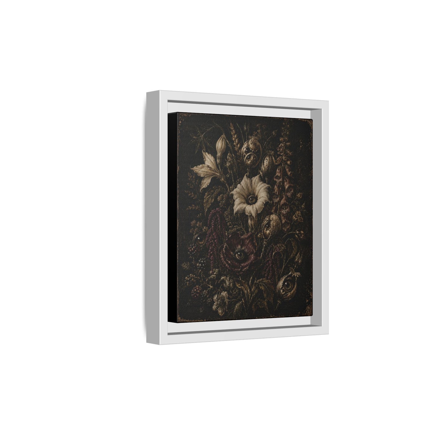 Framed Matte Canvas Print — Vintage Dark Floral Art