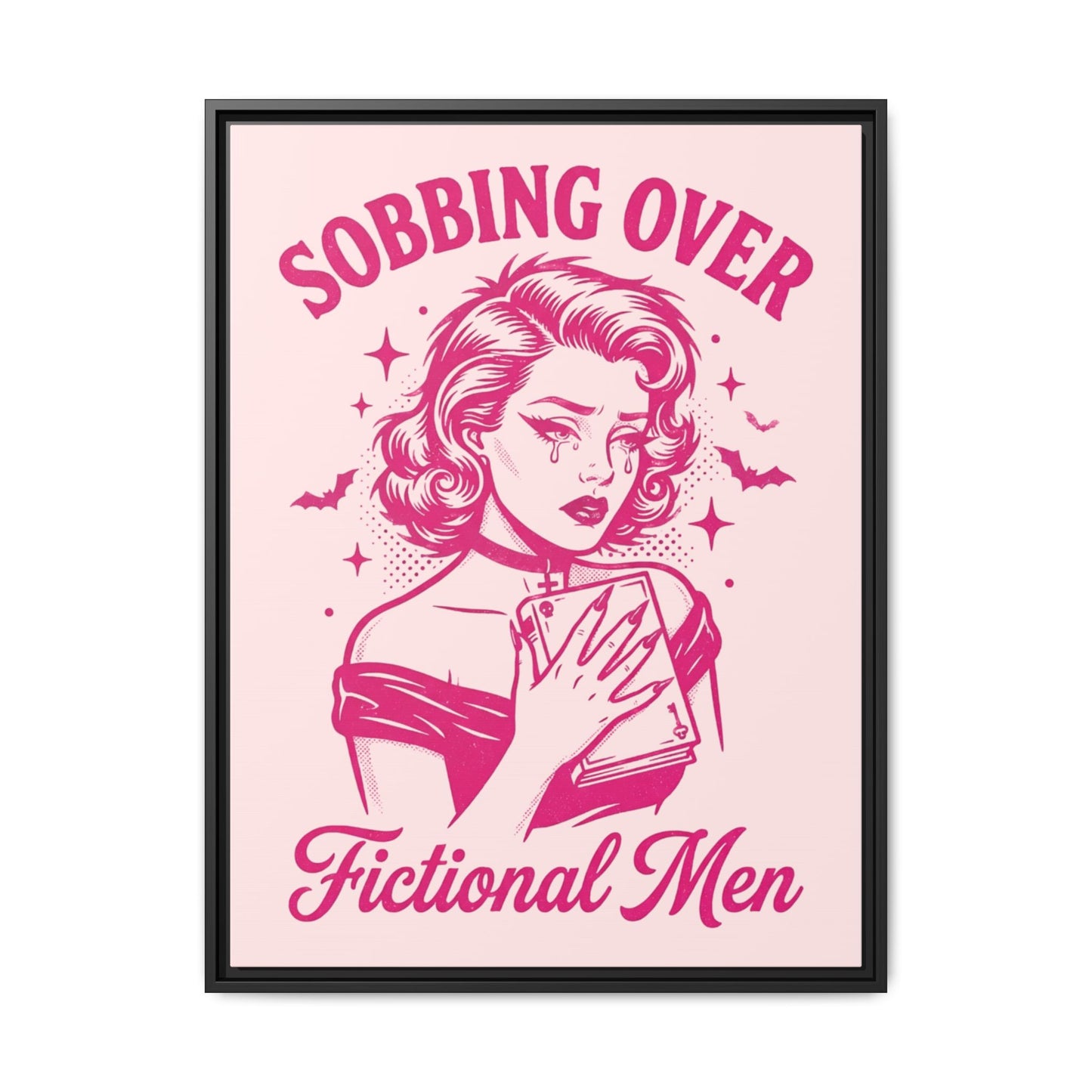 Framed Canvas Print — “Sobbing Over Fictional Men” Retro Pop Art
