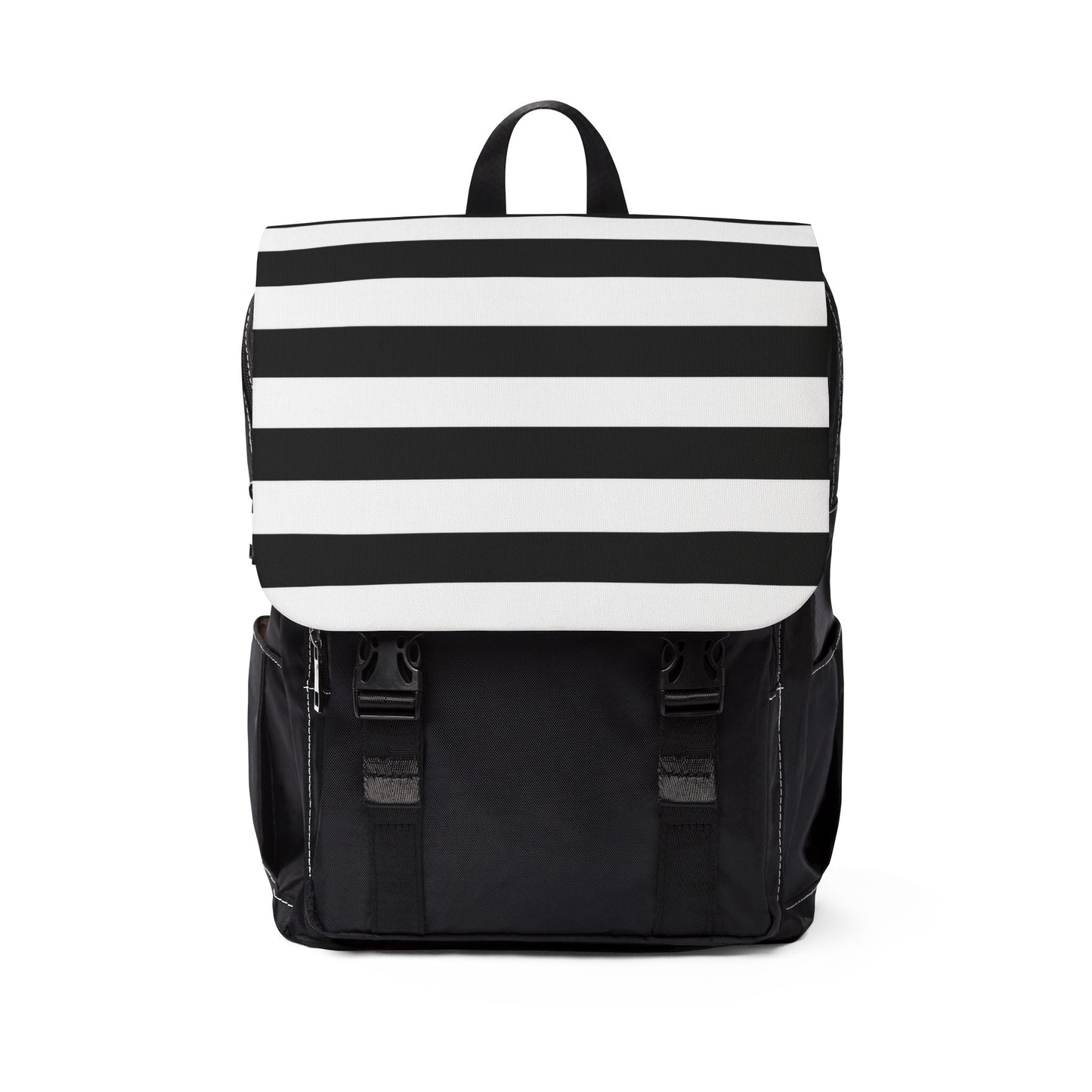 Black White Striped Backpack, Gothic Canvas Daypack, Alternative School Bag, Monochrome Travel Backpack, Goth Book Bag