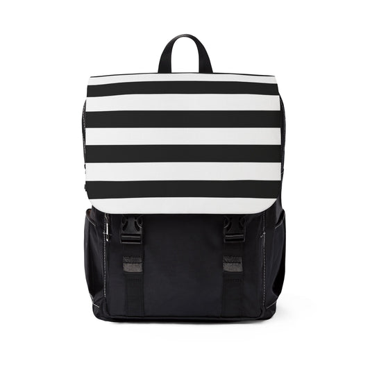 Black White Striped Backpack, Gothic Canvas Daypack, Alternative School Bag, Monochrome Travel Backpack, Goth Book Bag