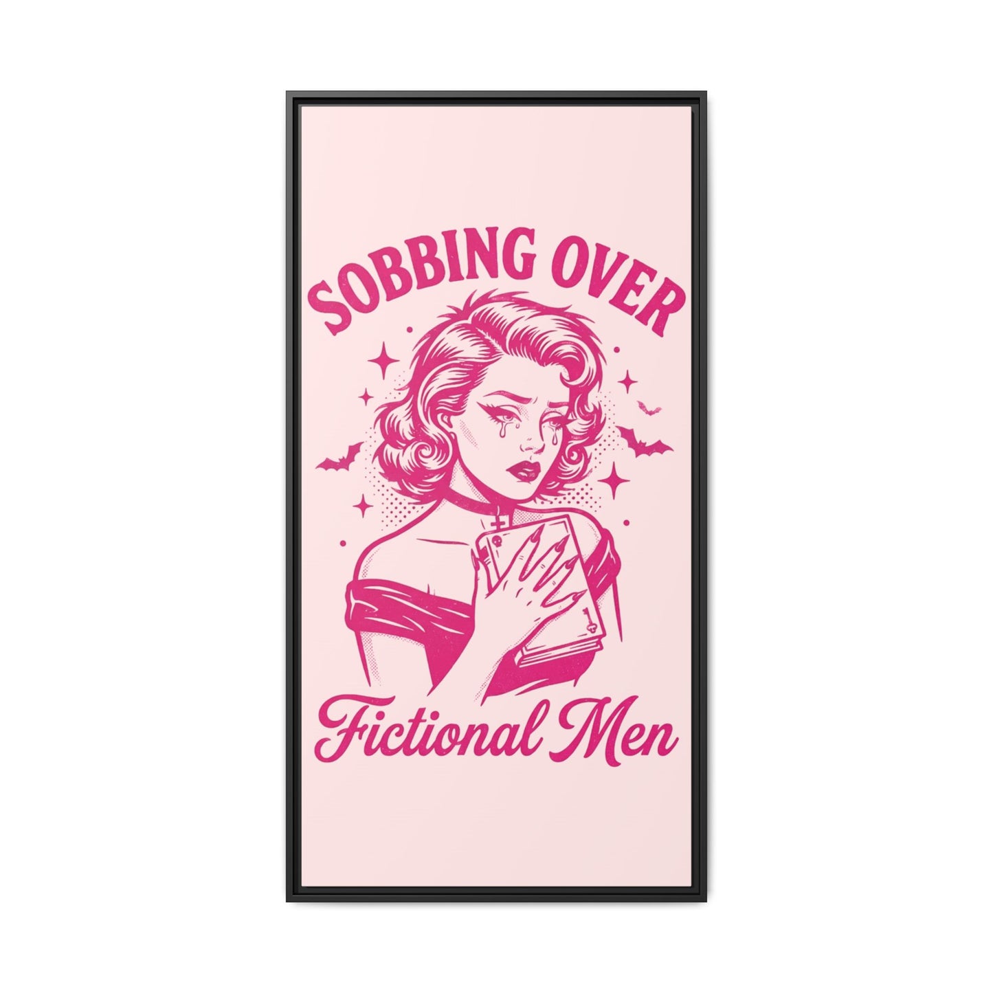 Framed Canvas Print — “Sobbing Over Fictional Men” Retro Pop Art