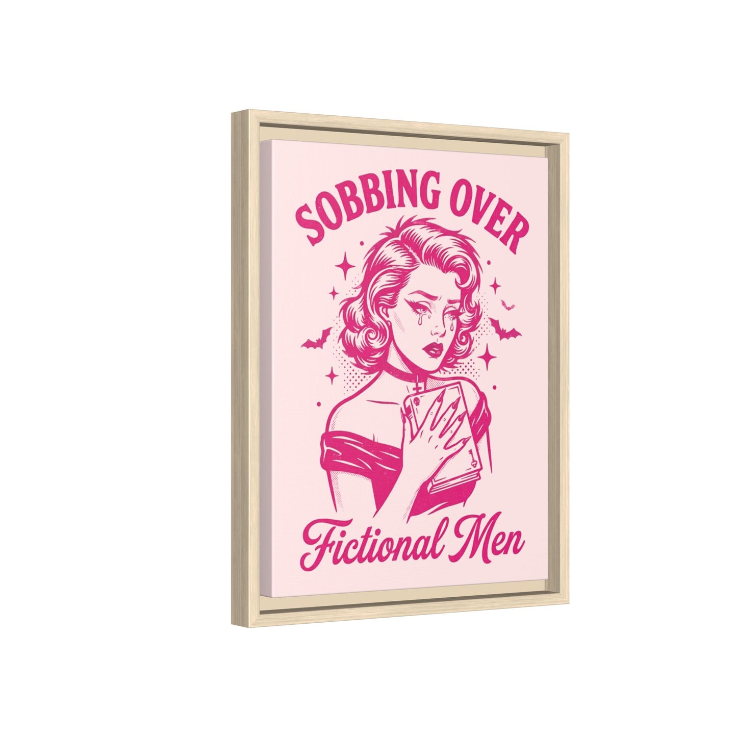 Framed Canvas Print — “Sobbing Over Fictional Men” Retro Pop Art