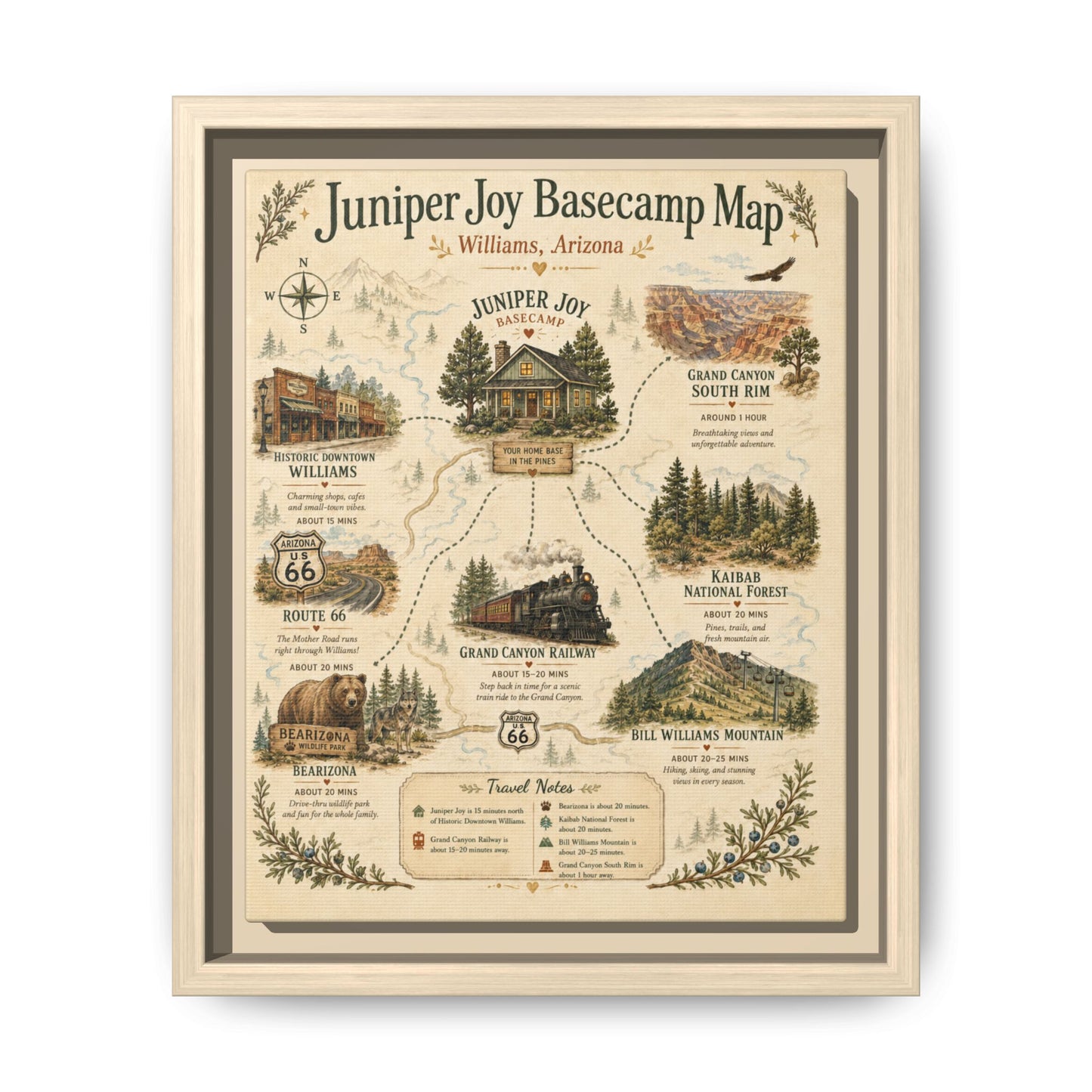 Juniper Joy Basecamp Map Framed Canvas Print