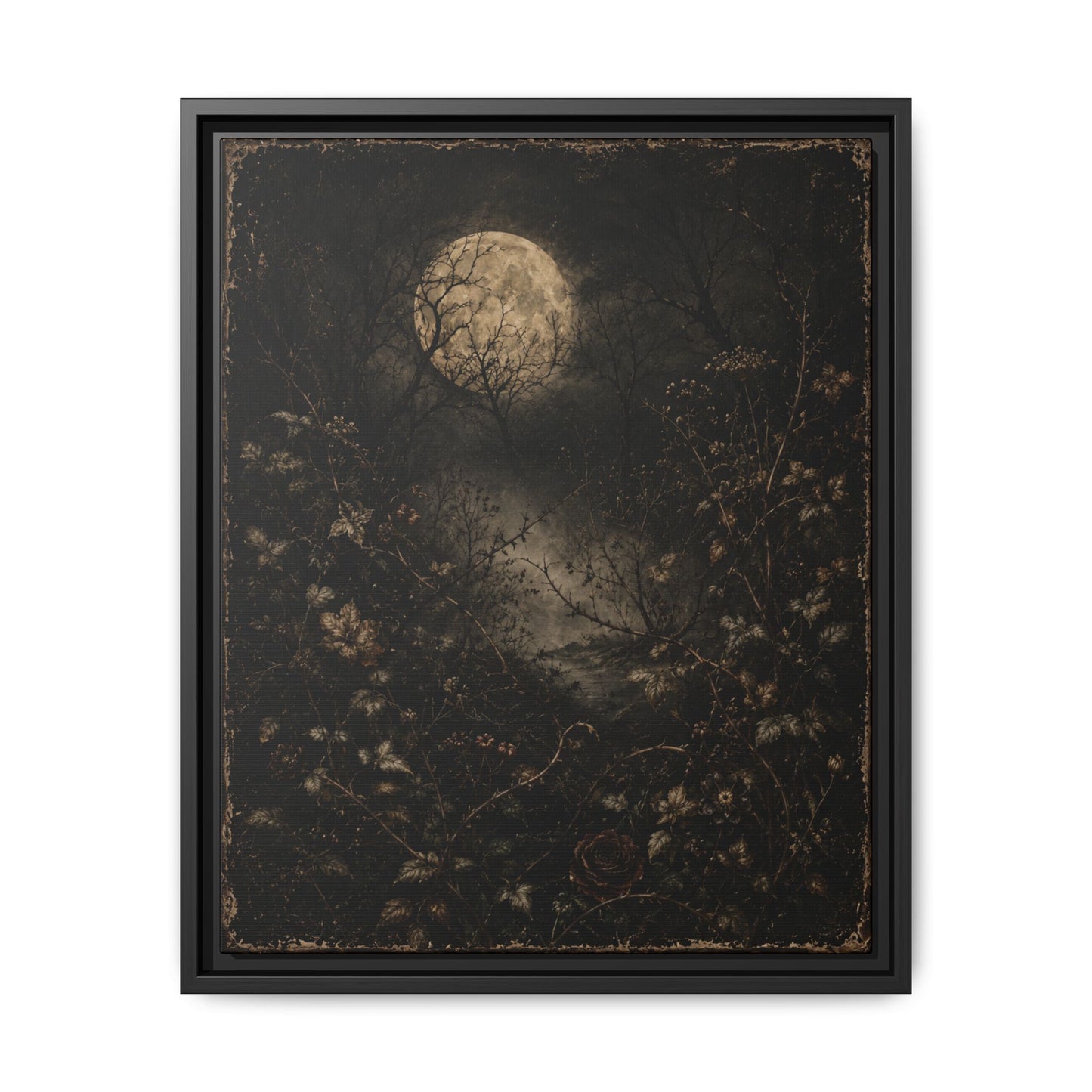 Framed Matte Canvas Art — Moonlit Forest Landscape