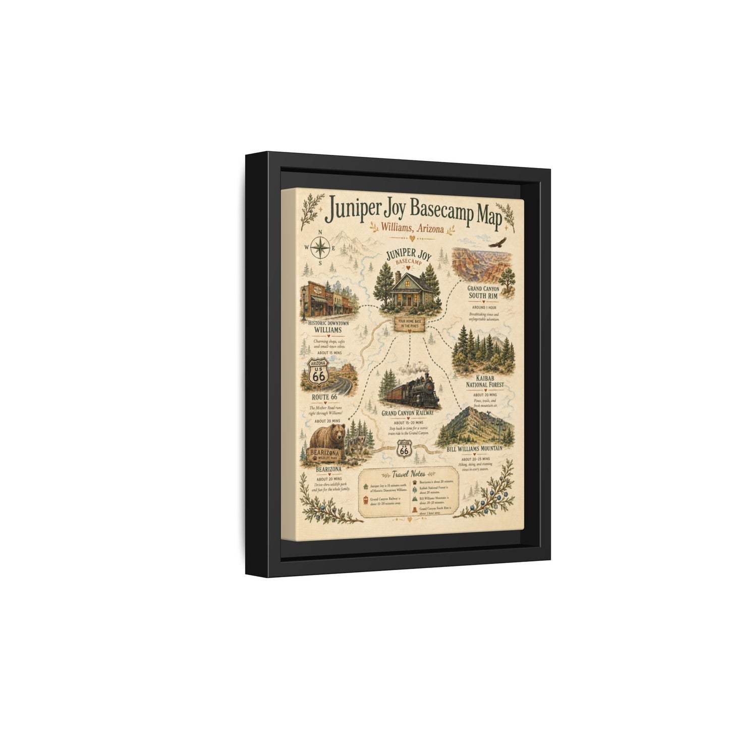 Juniper Joy Basecamp Map Framed Canvas Print