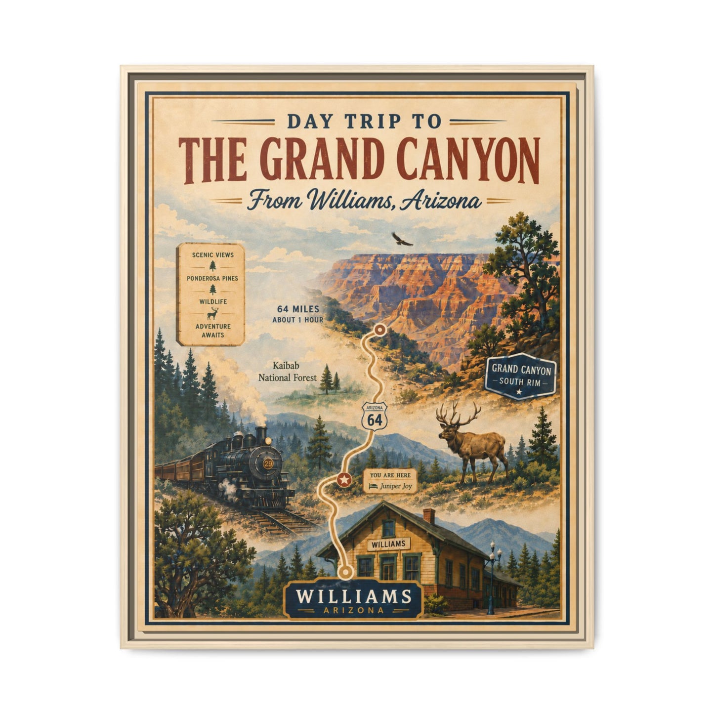 Grand Canyon Travel Poster Matte Canvas Framed Print — "Day Trip to The Grand Canyon"