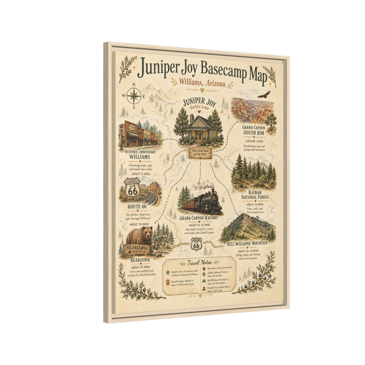 Juniper Joy Basecamp Map Framed Canvas Print