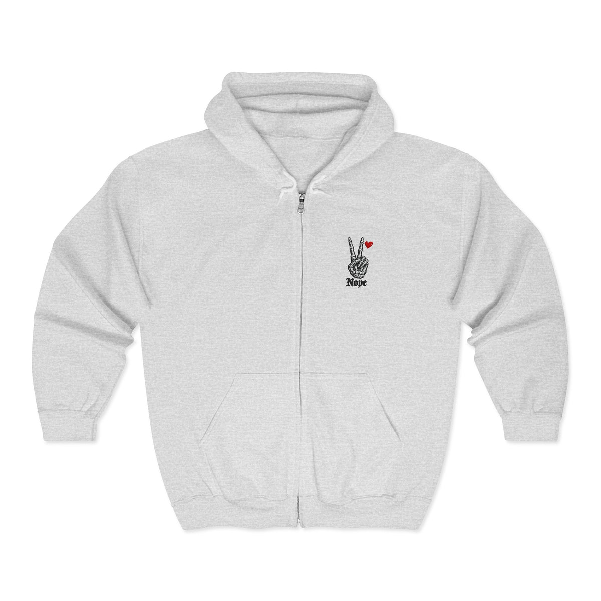 Peace Rabbit Zip Hoodie — Cute Bunny Giving Peace Sign with Tiny Red Heart