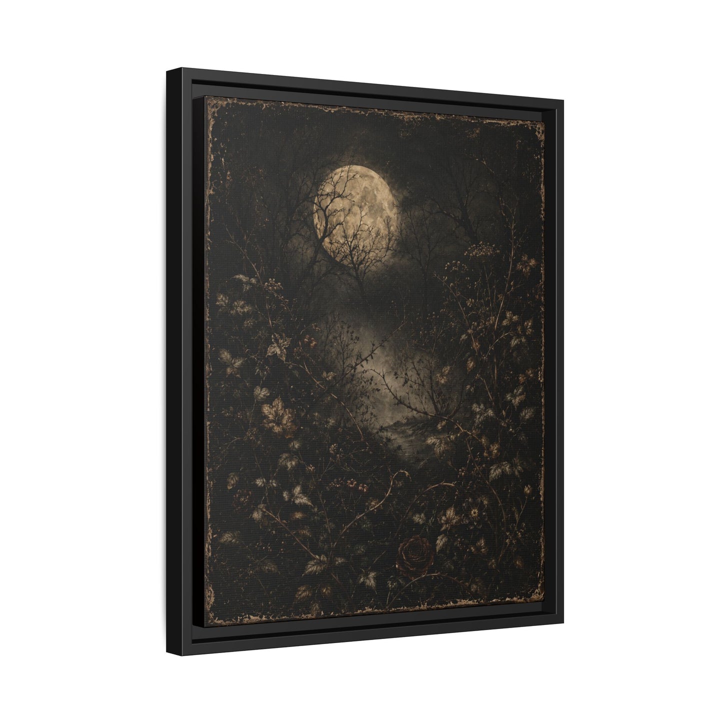 Framed Matte Canvas Art — Moonlit Forest Landscape