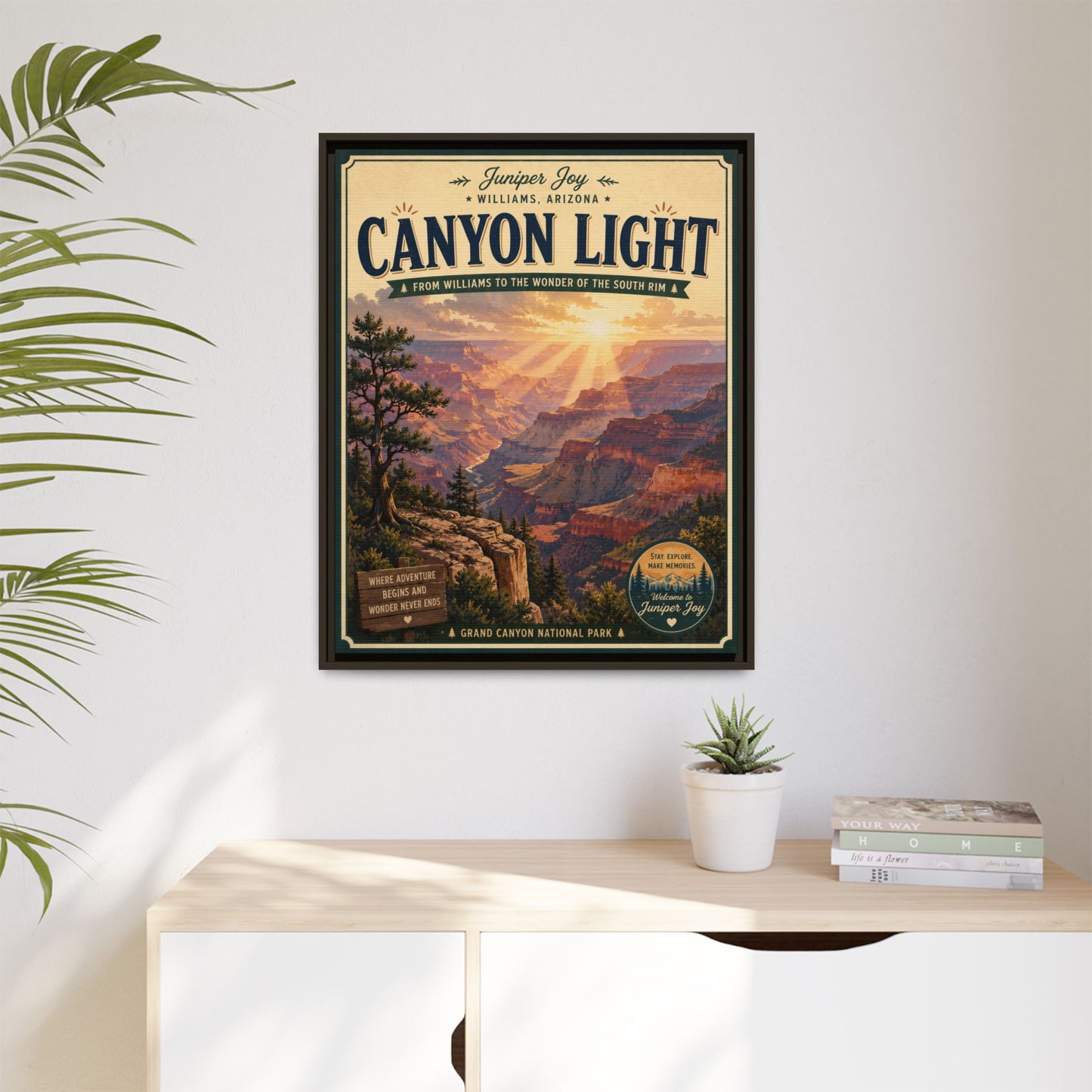 Canyon Light Framed Canvas Art — Vintage National Park Travel Poster