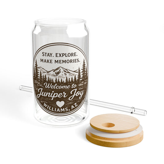 Adventure Mountain Sipper Glass — Personalized 16oz Travel Tumbler (Stay. Explore. Make Memories.)
