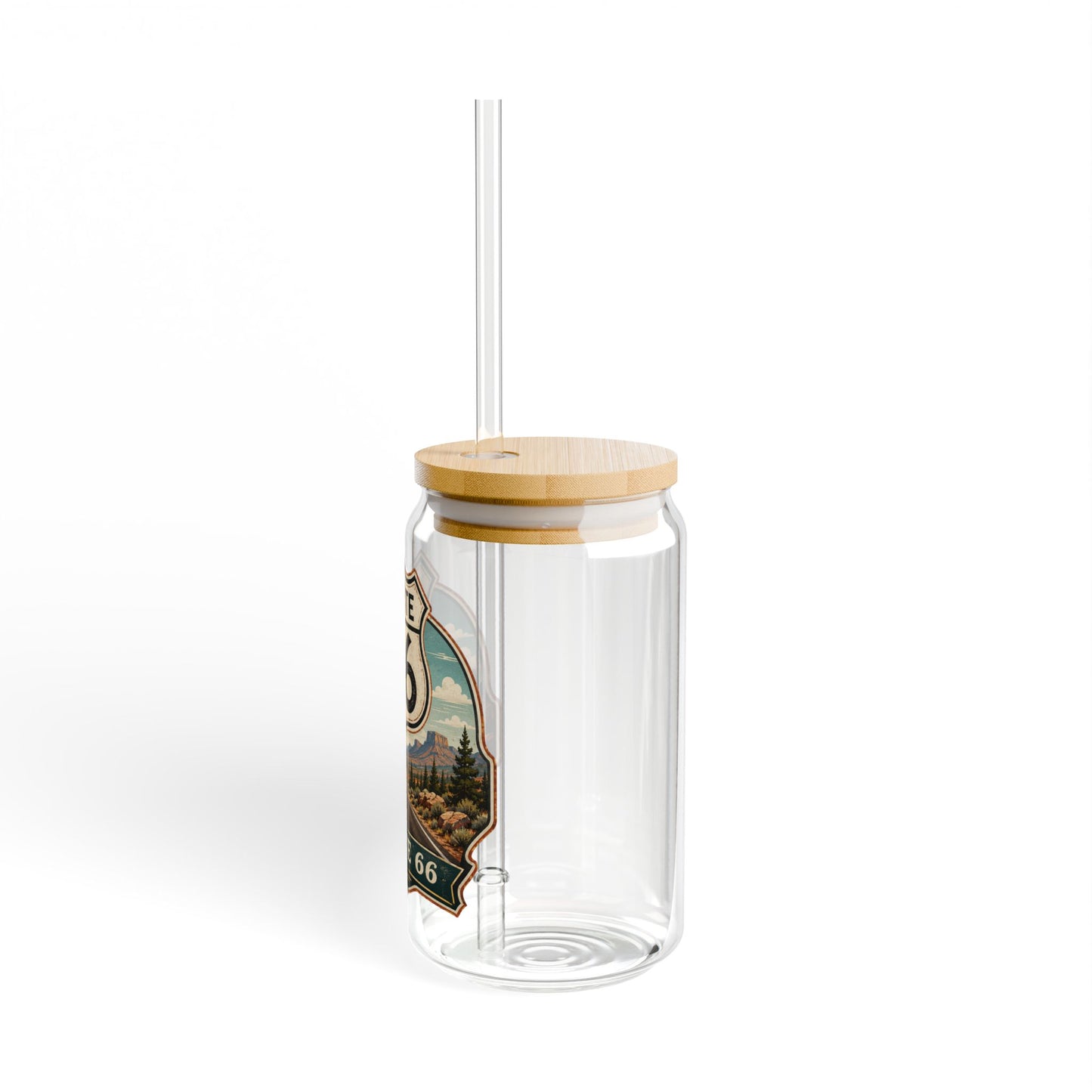 Route 66 Sipper Glass — 16 oz Travel Tumbler with Lid & Straw