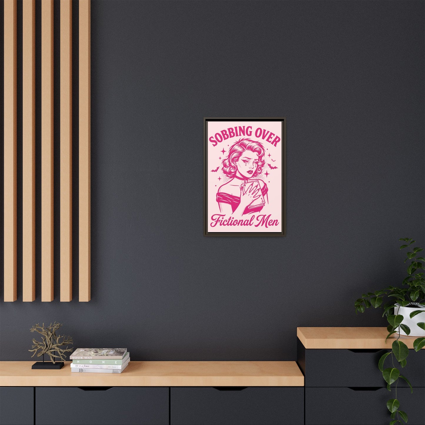Framed Canvas Print — “Sobbing Over Fictional Men” Retro Pop Art