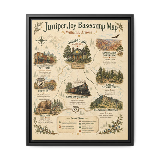 Juniper Joy Basecamp Map Framed Canvas Print