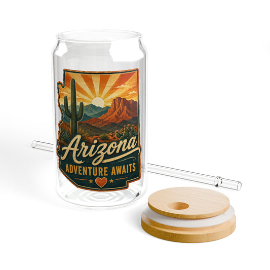 Arizona Sipper Glass - 16oz Travel Tumbler "Adventure Awaits"