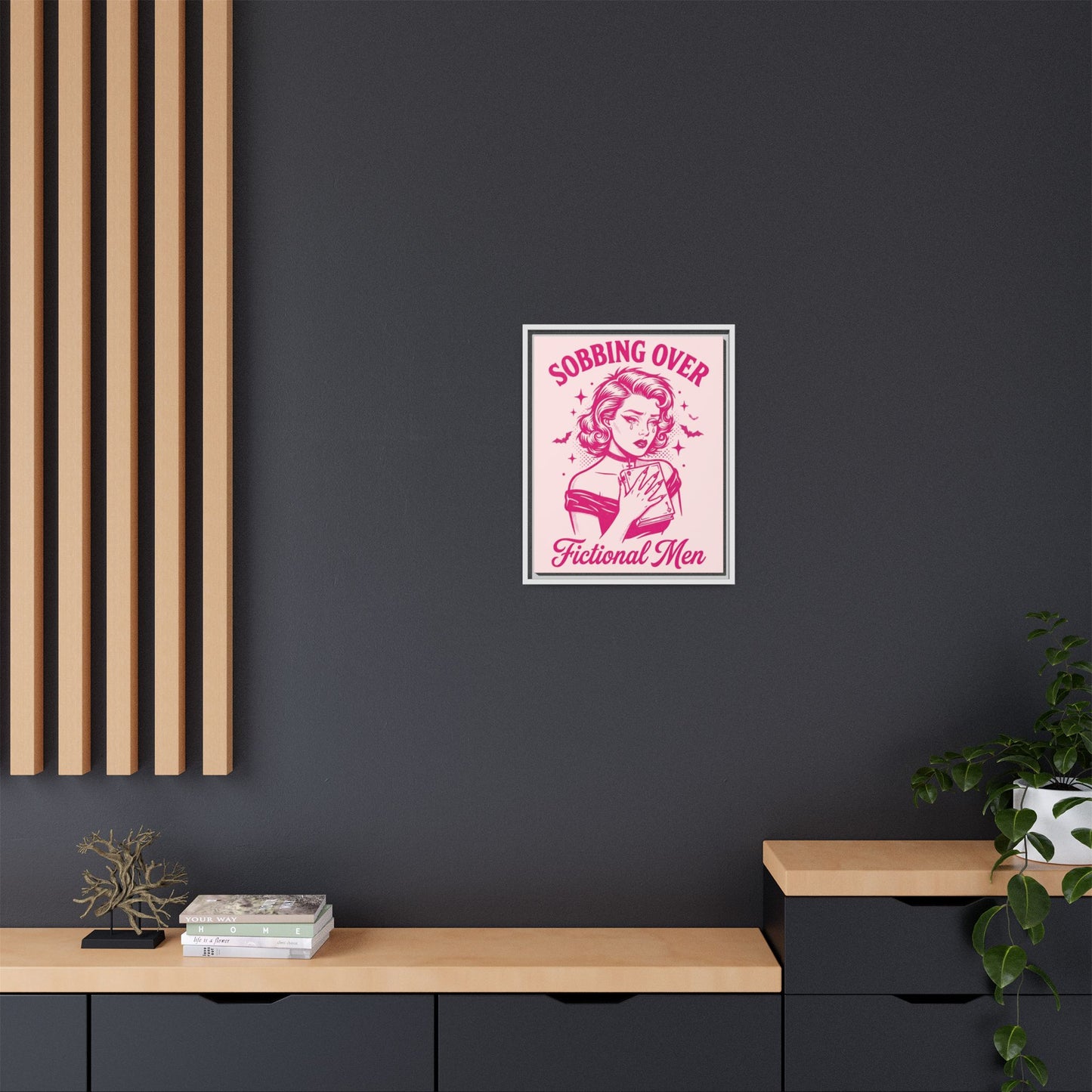 Framed Canvas Print — “Sobbing Over Fictional Men” Retro Pop Art