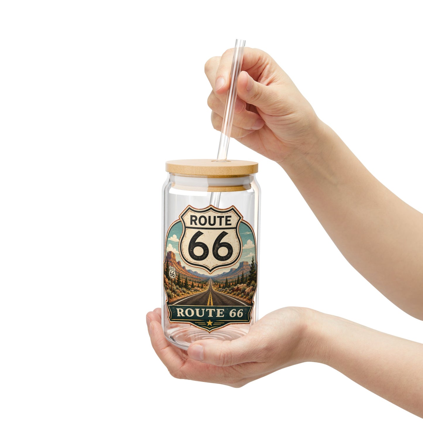Route 66 Sipper Glass — 16 oz Travel Tumbler with Lid & Straw