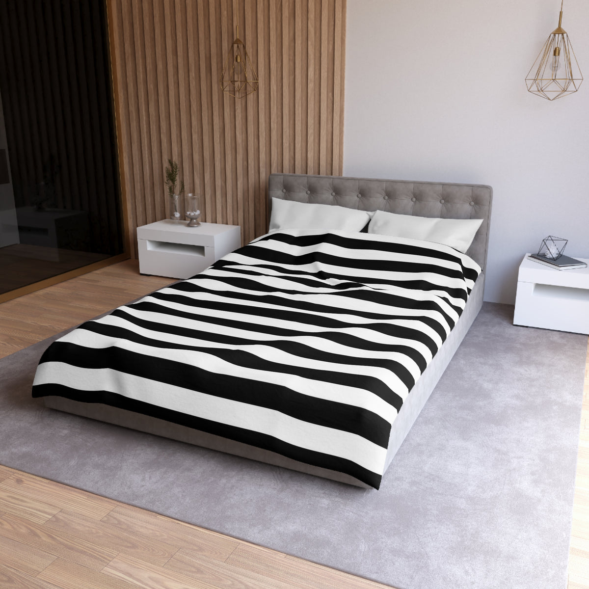 Black White Striped Duvet Cover, Gothic Bedding, Microfiber Bed Cover, Modern Goth Bedroom Decor, Minimalist Twin Queen King Duvet