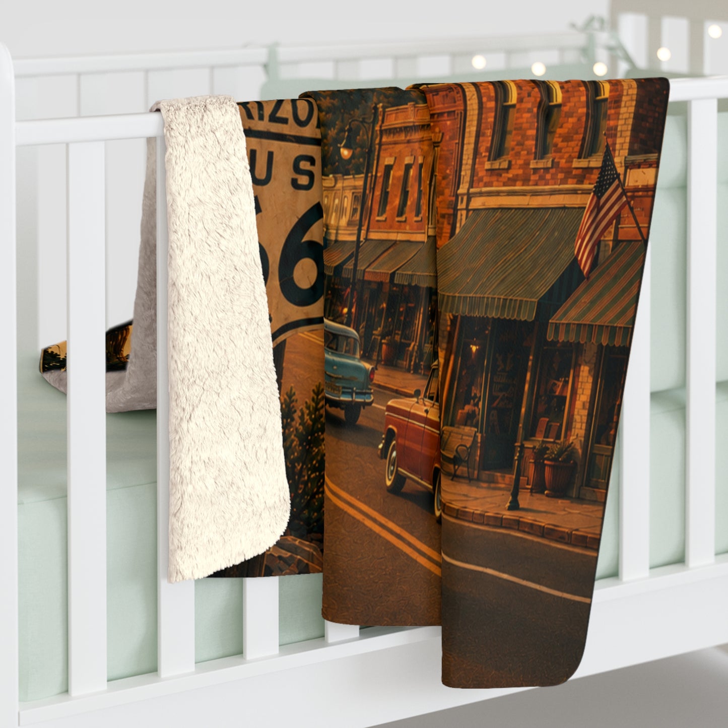 Sherpa Fleece Blanket — Historic Williams, Arizona Route 66 Sunset Throw