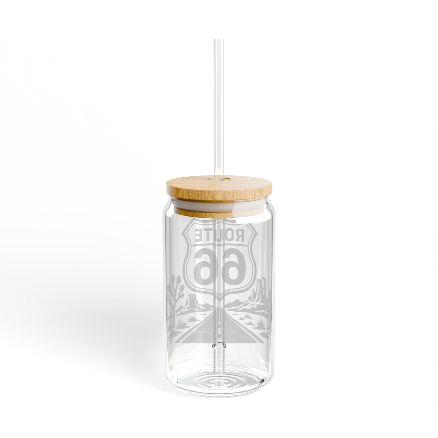 Route 66 Sipper Glass — 16oz Vintage Roadtrip Tumbler with Bamboo Lid