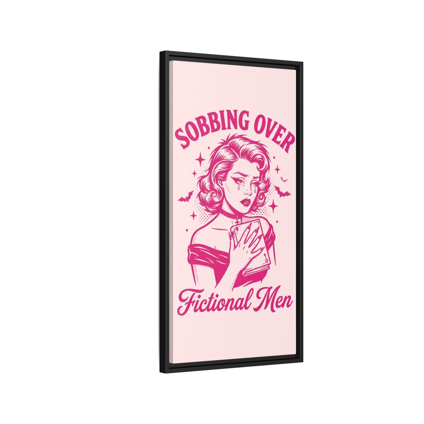 Framed Canvas Print — “Sobbing Over Fictional Men” Retro Pop Art